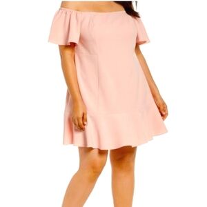 Vince Camuto Gorgeous Off-the-Shoulder Crepe Dress in Blush 18W